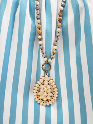 IVORY NEUTRAL WOODEN PINK PANACHE XLONG NECKLACE