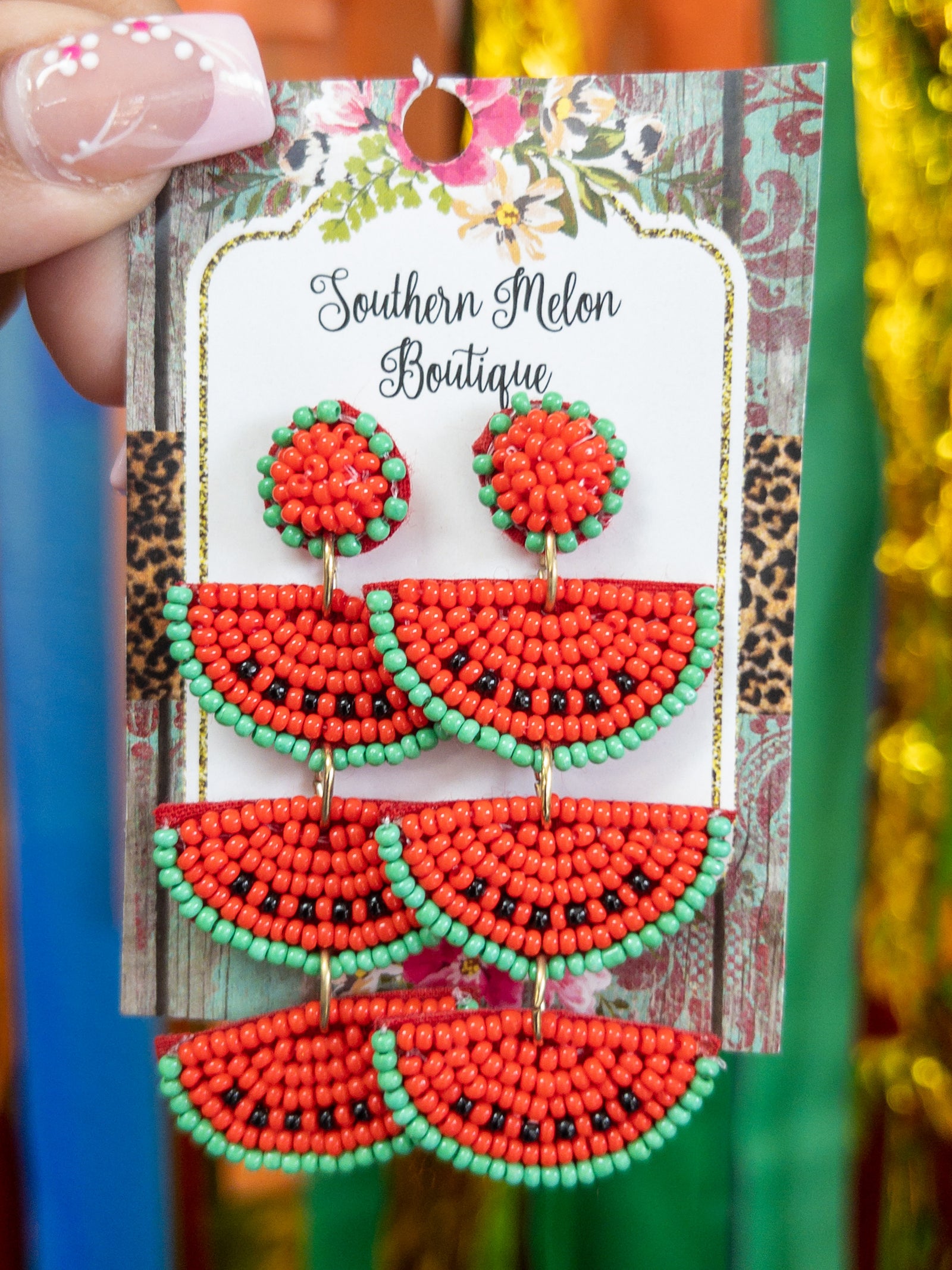 TRIPLE WATERMELON BEADED DROP