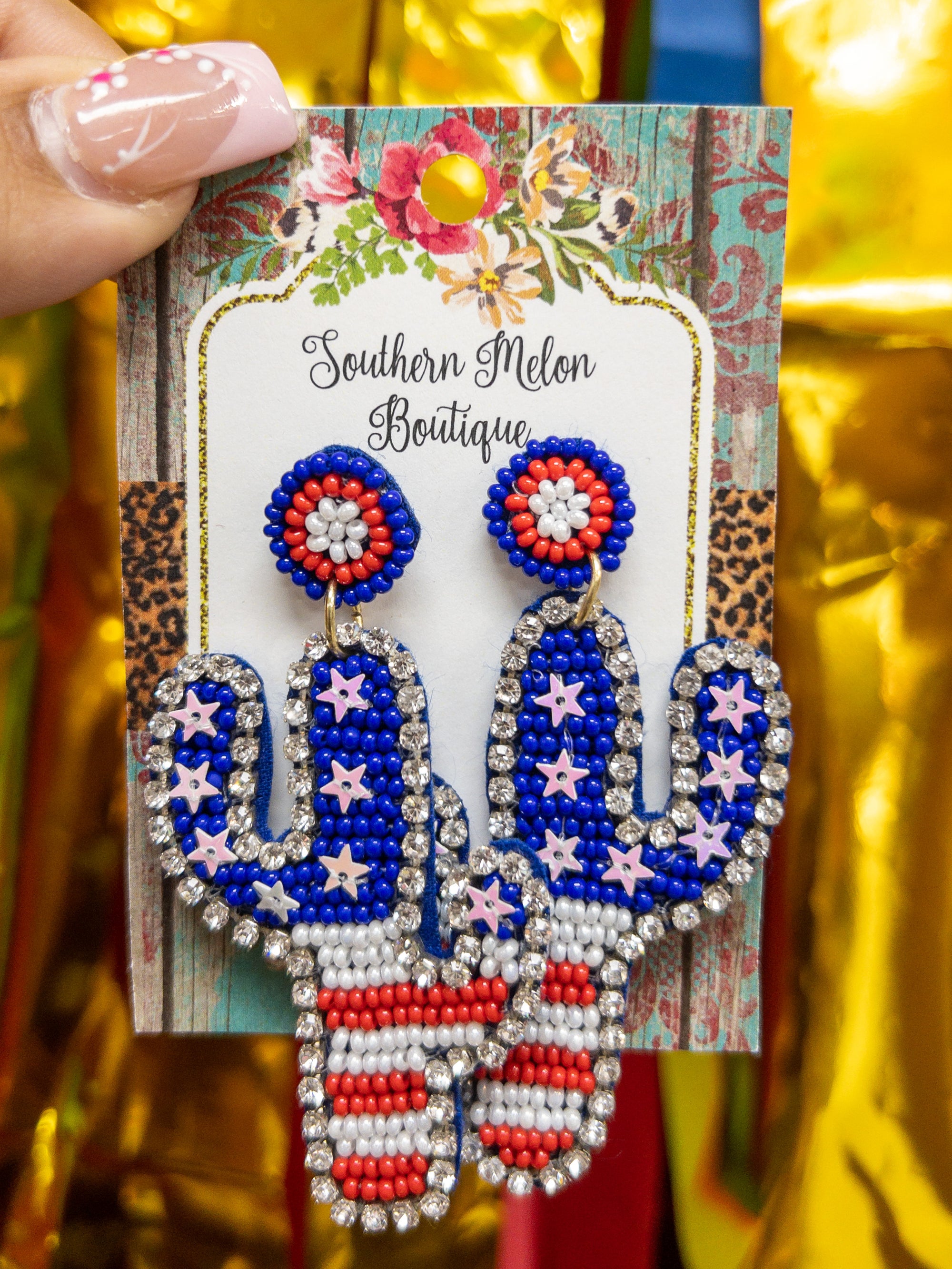 PATRIOTIC BEADED CACTUS EARRING