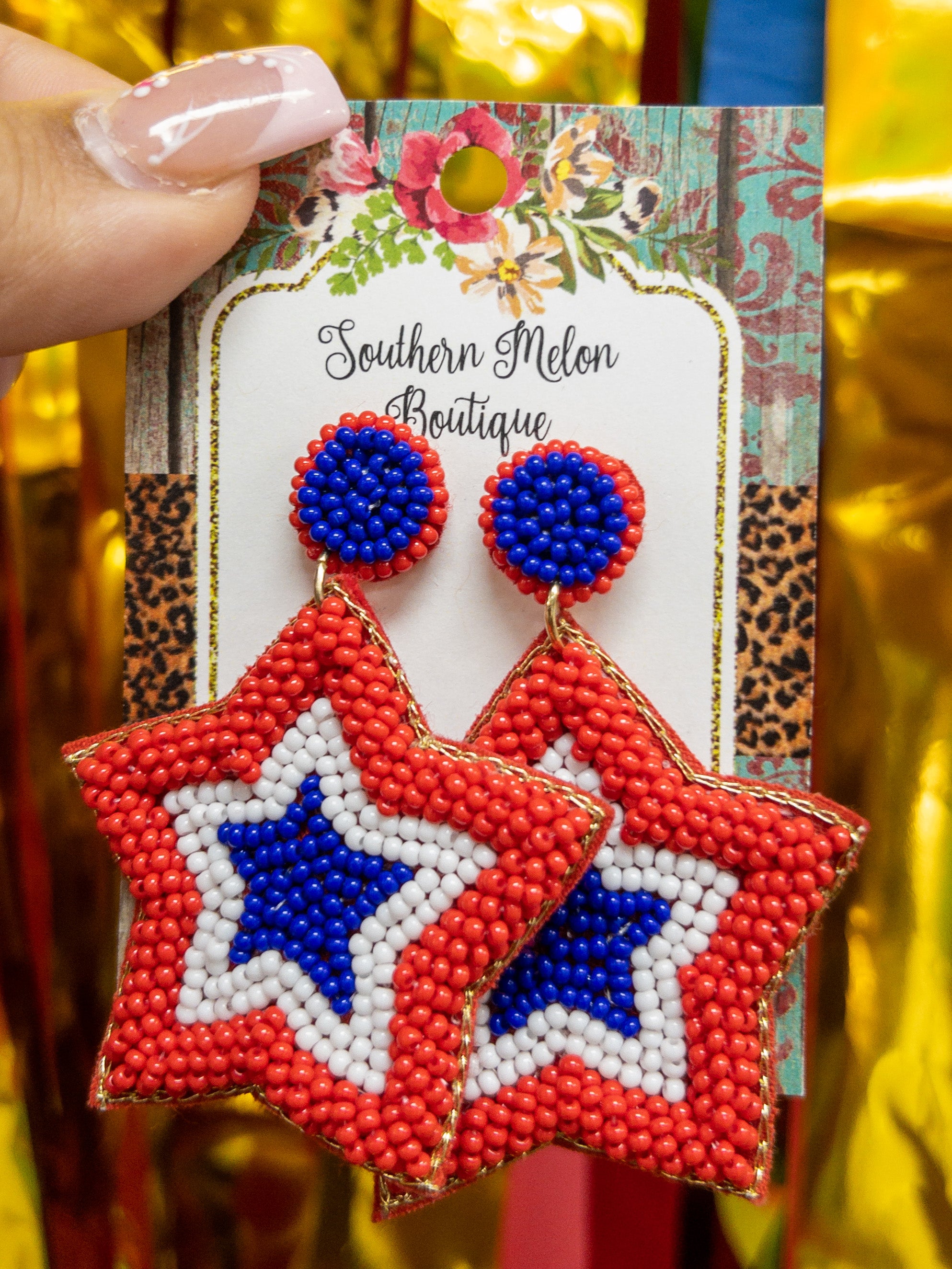 PATRIOTIC STAR BEADED EARRING