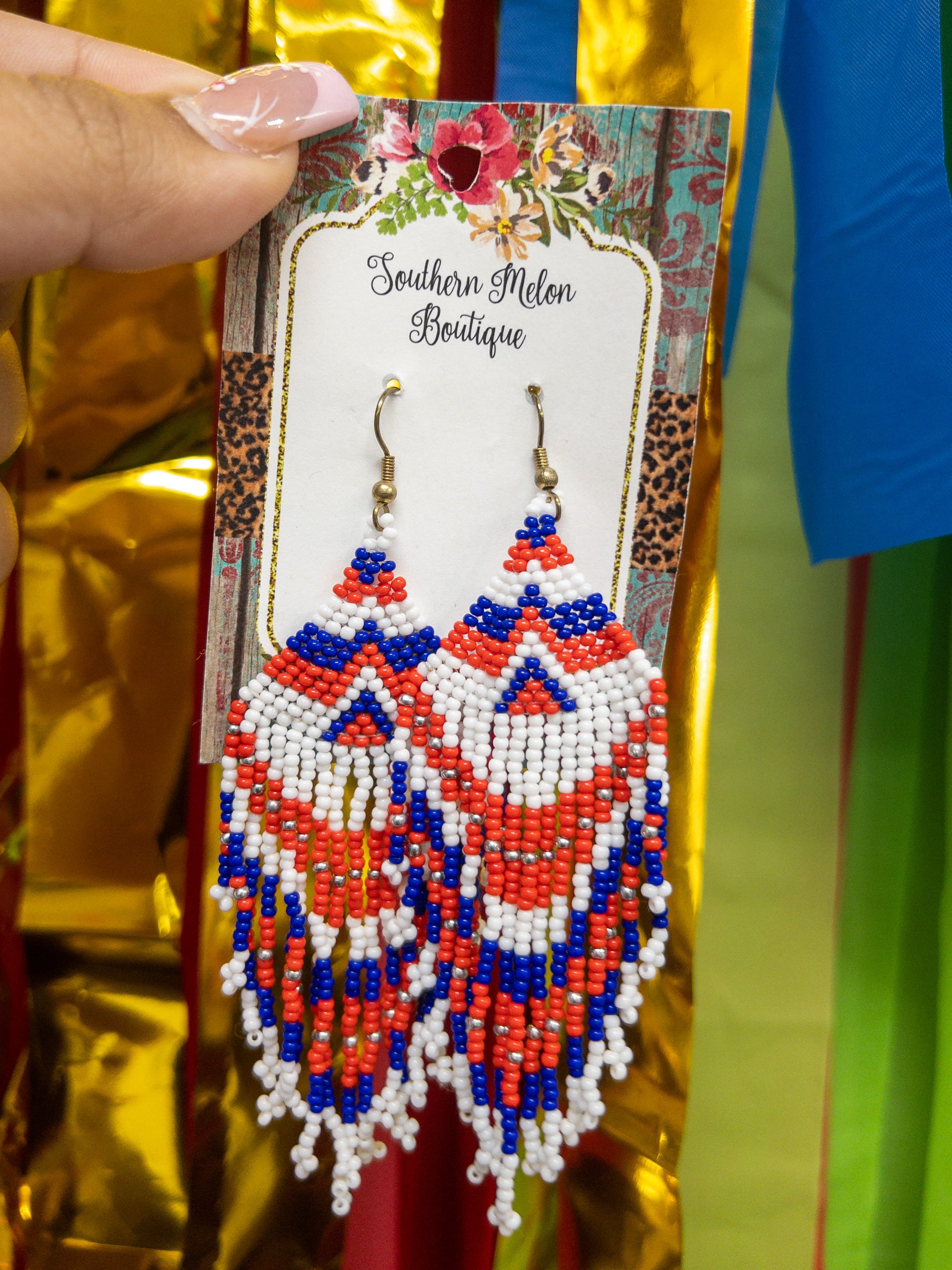 PATRIOTIC SEED BEAD EARRING