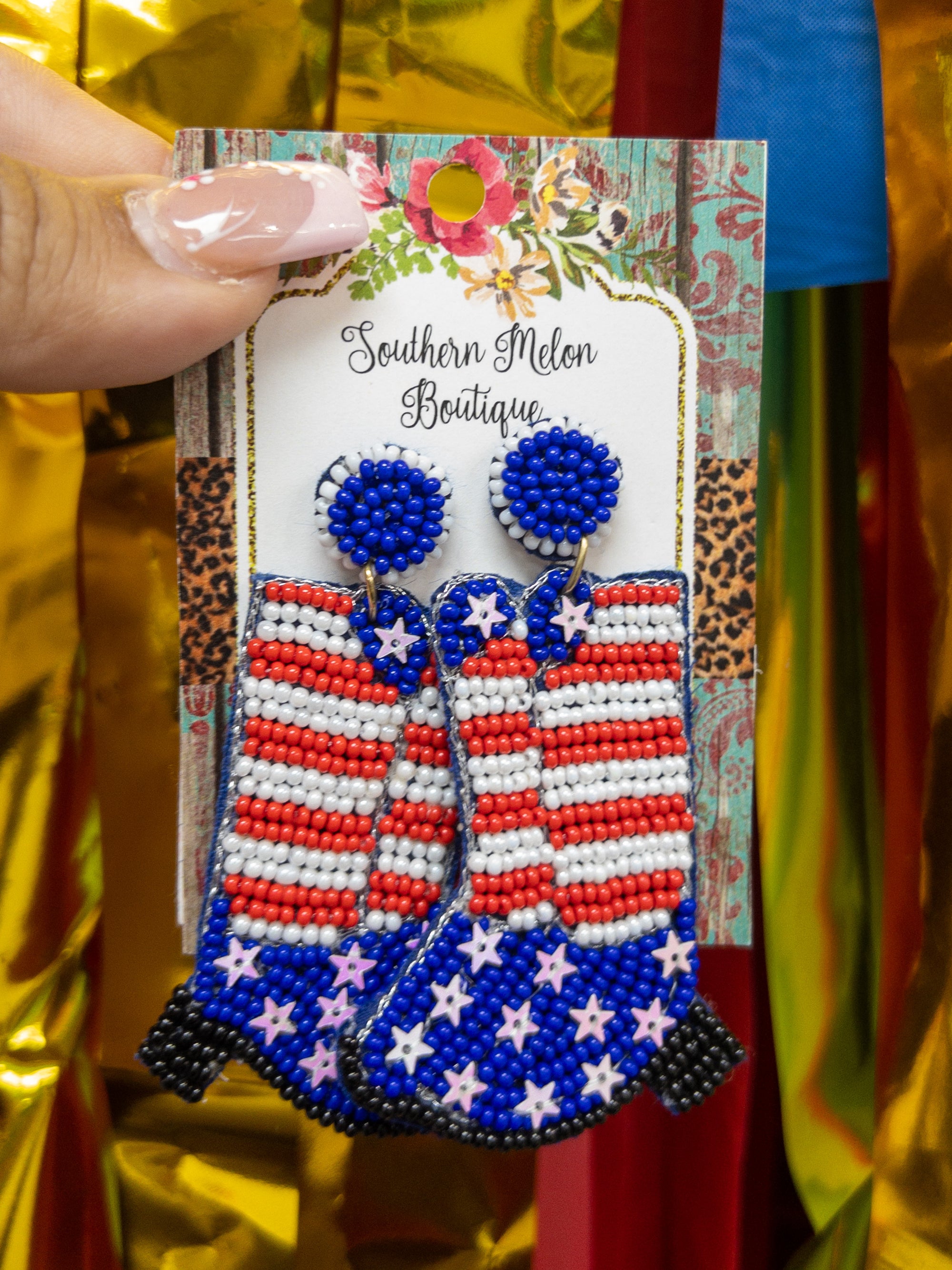 PATRIOTIC COWBOY BOOTS EARRINGS