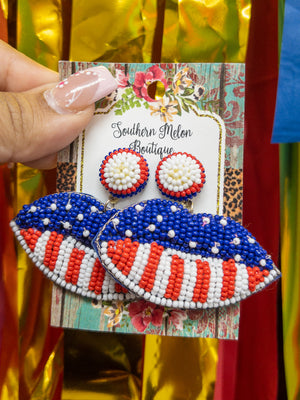 BEADED PATRIOTIC TOP SPLIT EARRING