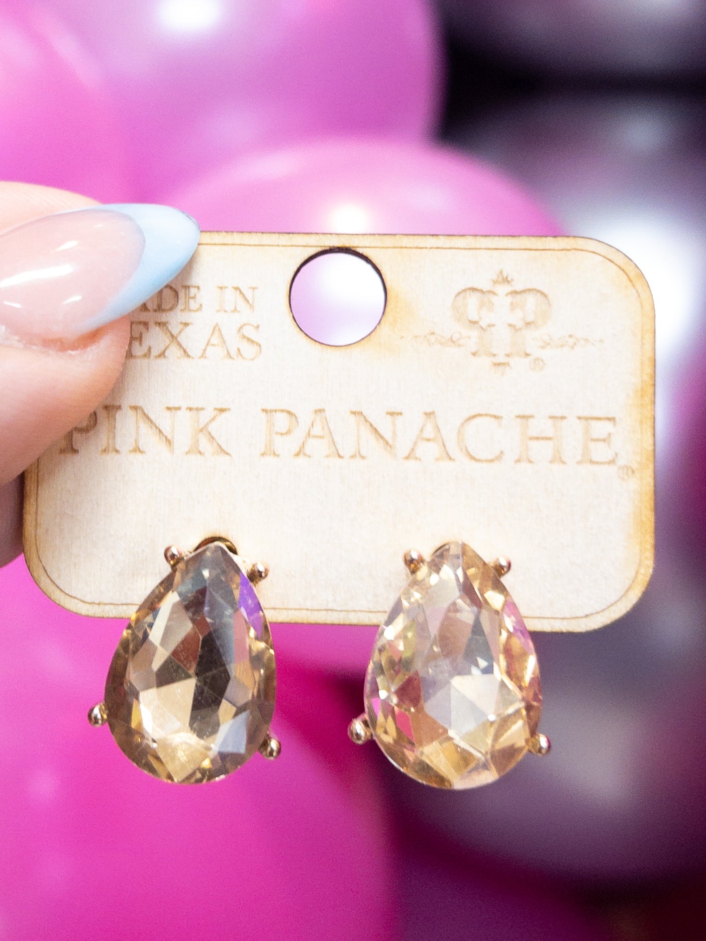 CHAMPAGNE GOLD PINK PANACHE TEARDROP STUDS