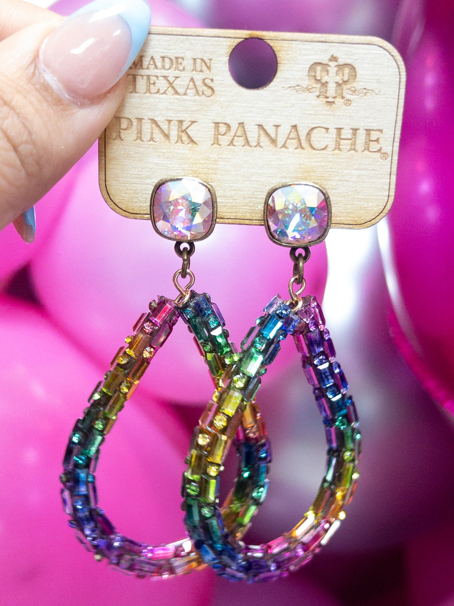 CARLA RAINBOW TEARDROP PINK PANACHE DANGLES