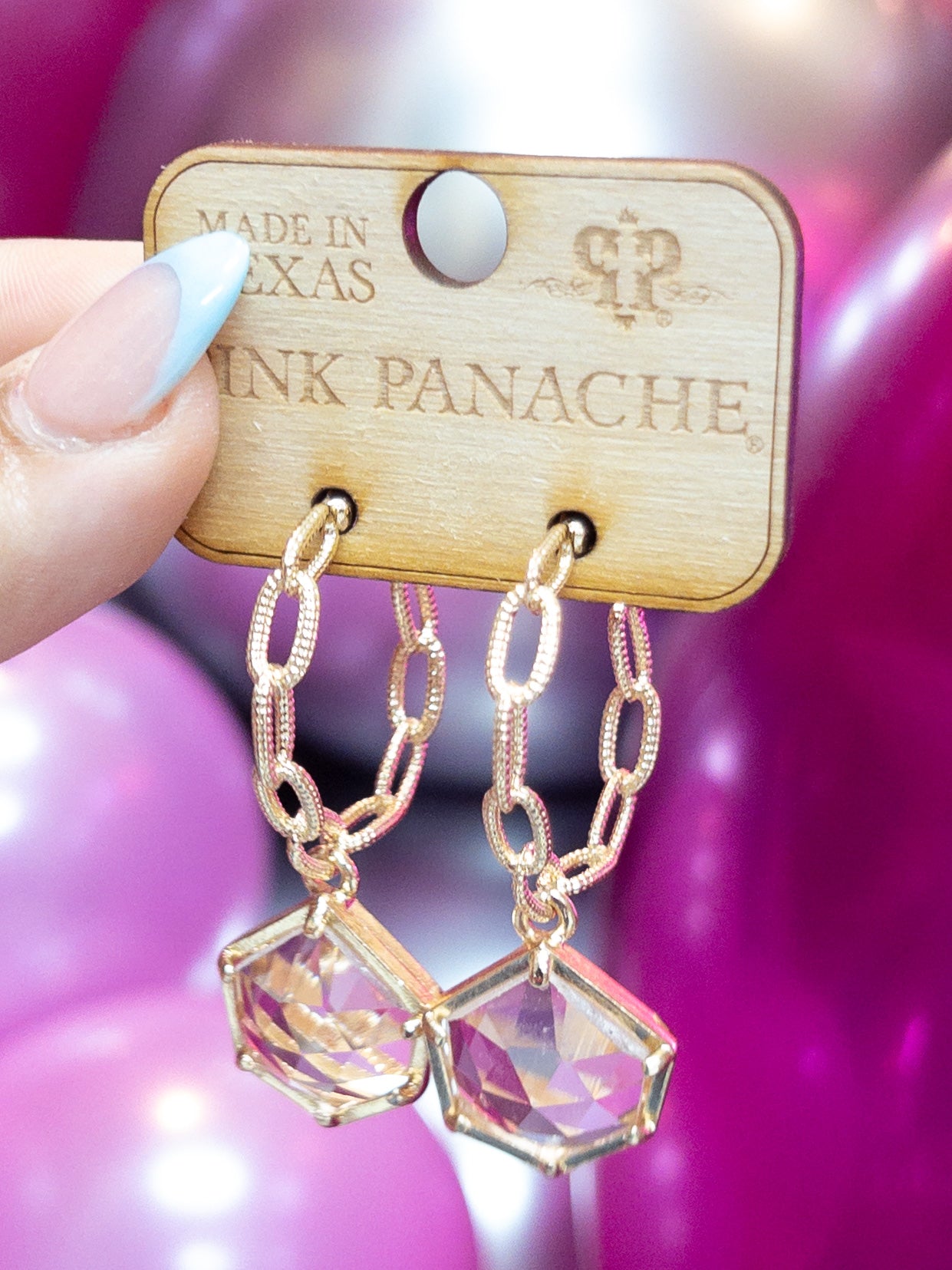 SMALL CHAIN PINK PANACHE HOOPS WITH CLEAR GEM