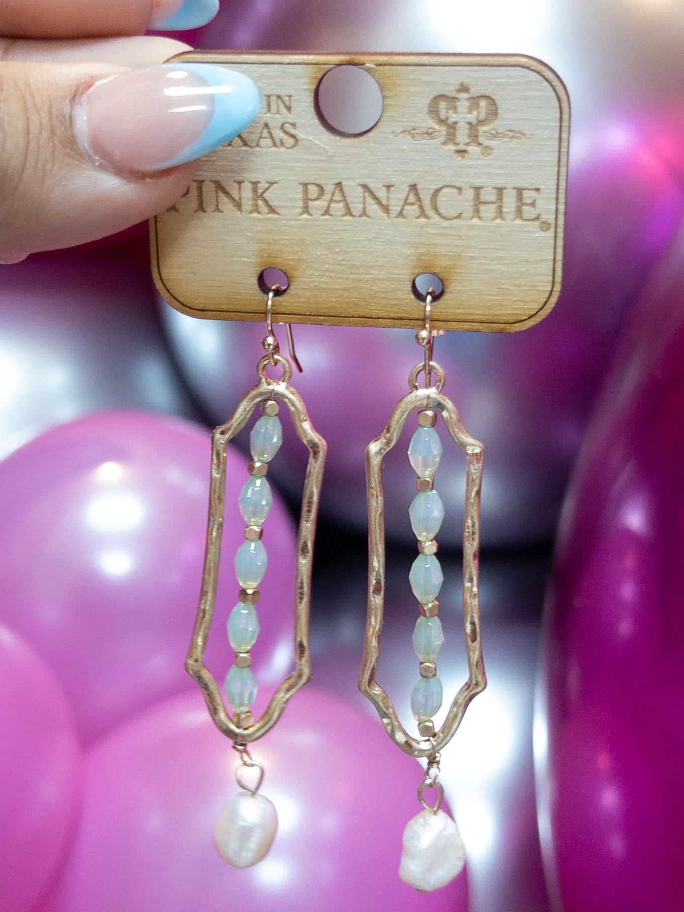 TEAL PEARL DROP PINK PANACHE DANGLES