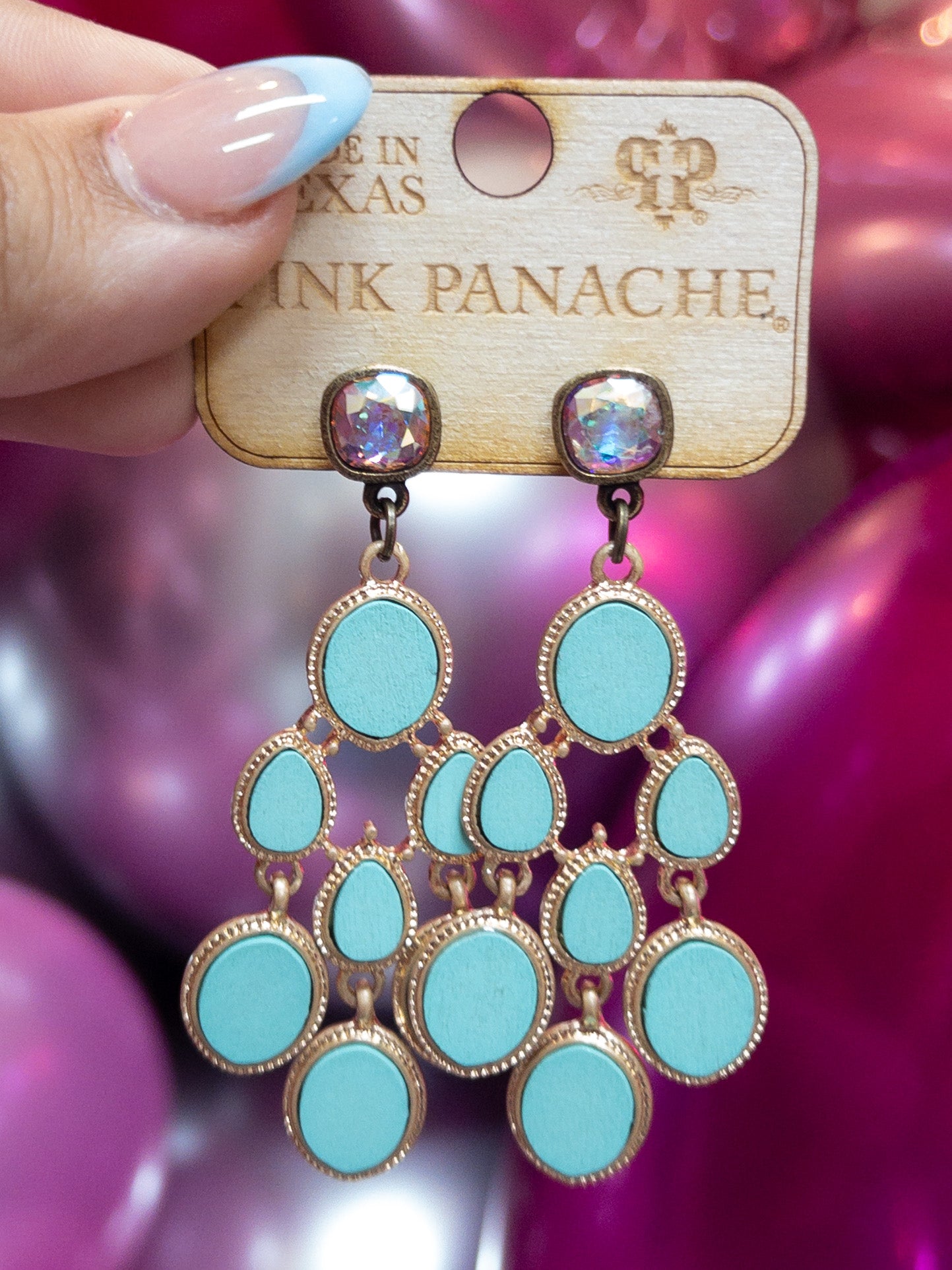 TURQUOISE DROPS PINK PANACHE DANGLES