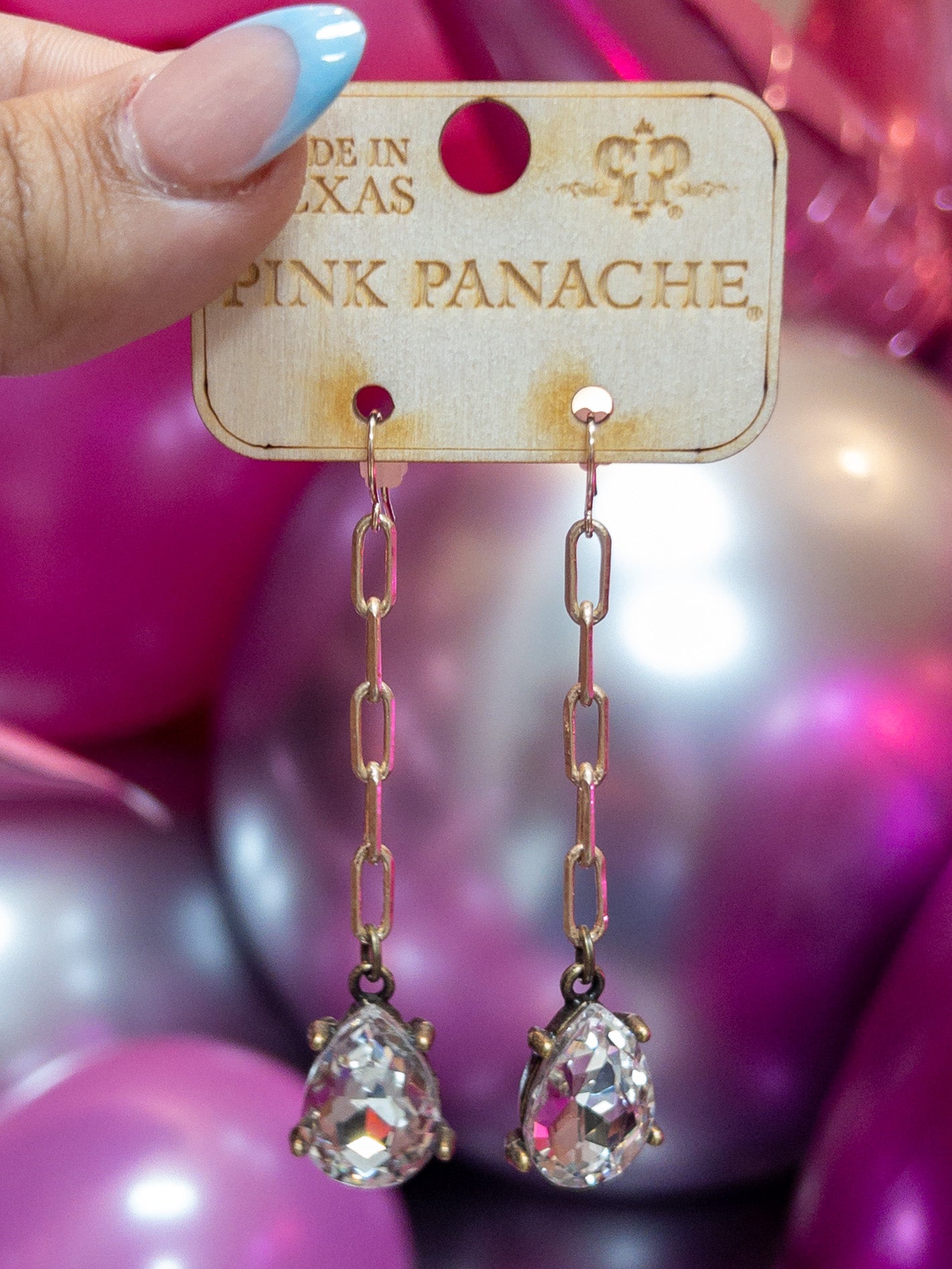 CHAIN CLEAR GEM PINK PANACHE DANGLES