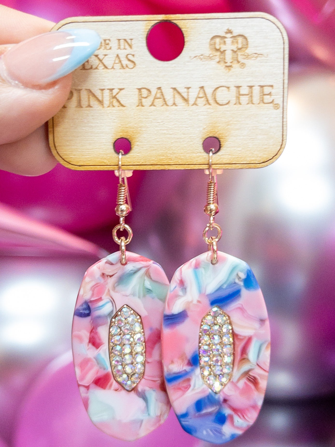 ARTSY COLORED PINK PANACHE RHINESTONE DANGLES