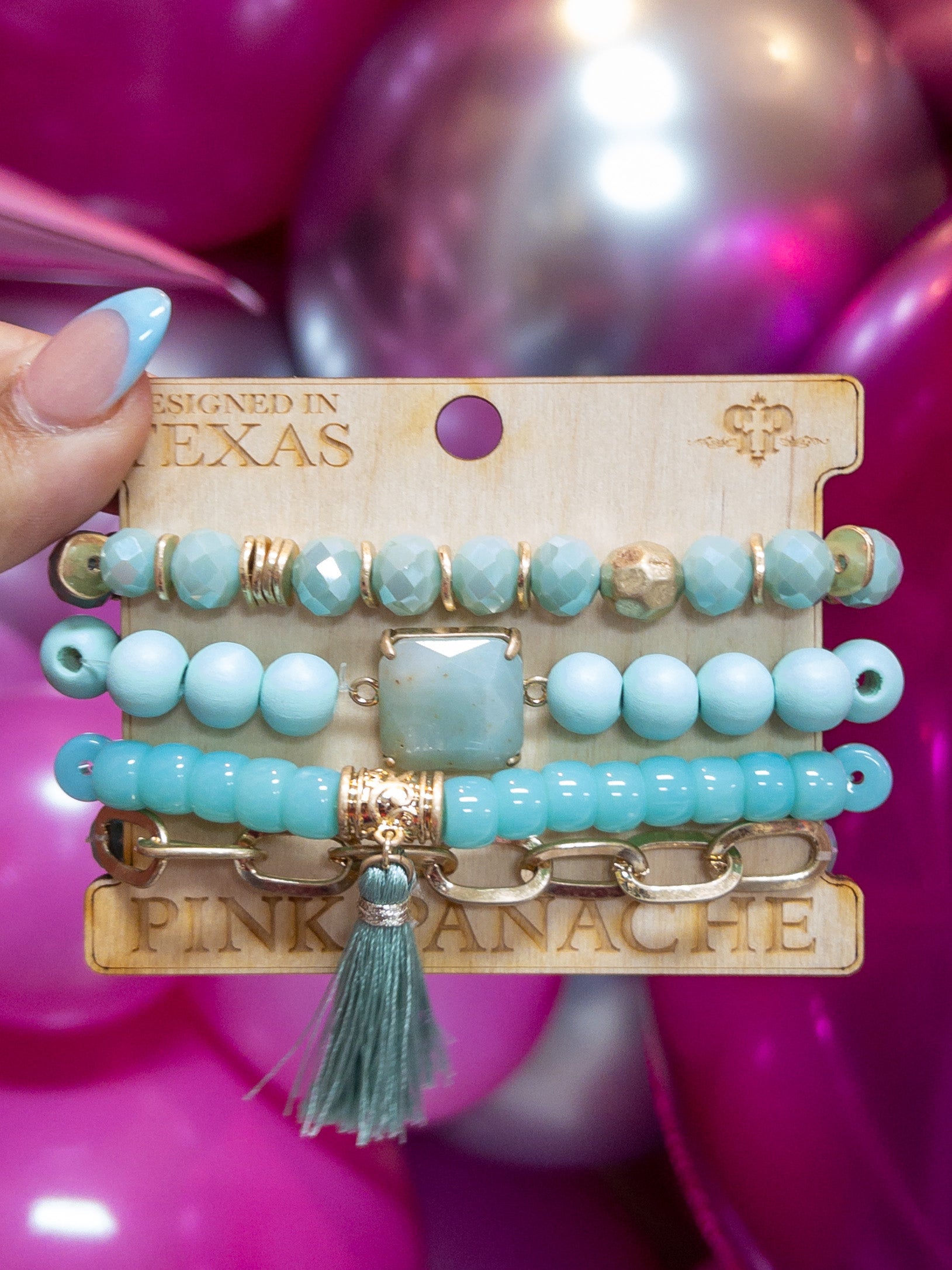 TEAL GOLD CHAIN PINK PANACHE BRACELET SET