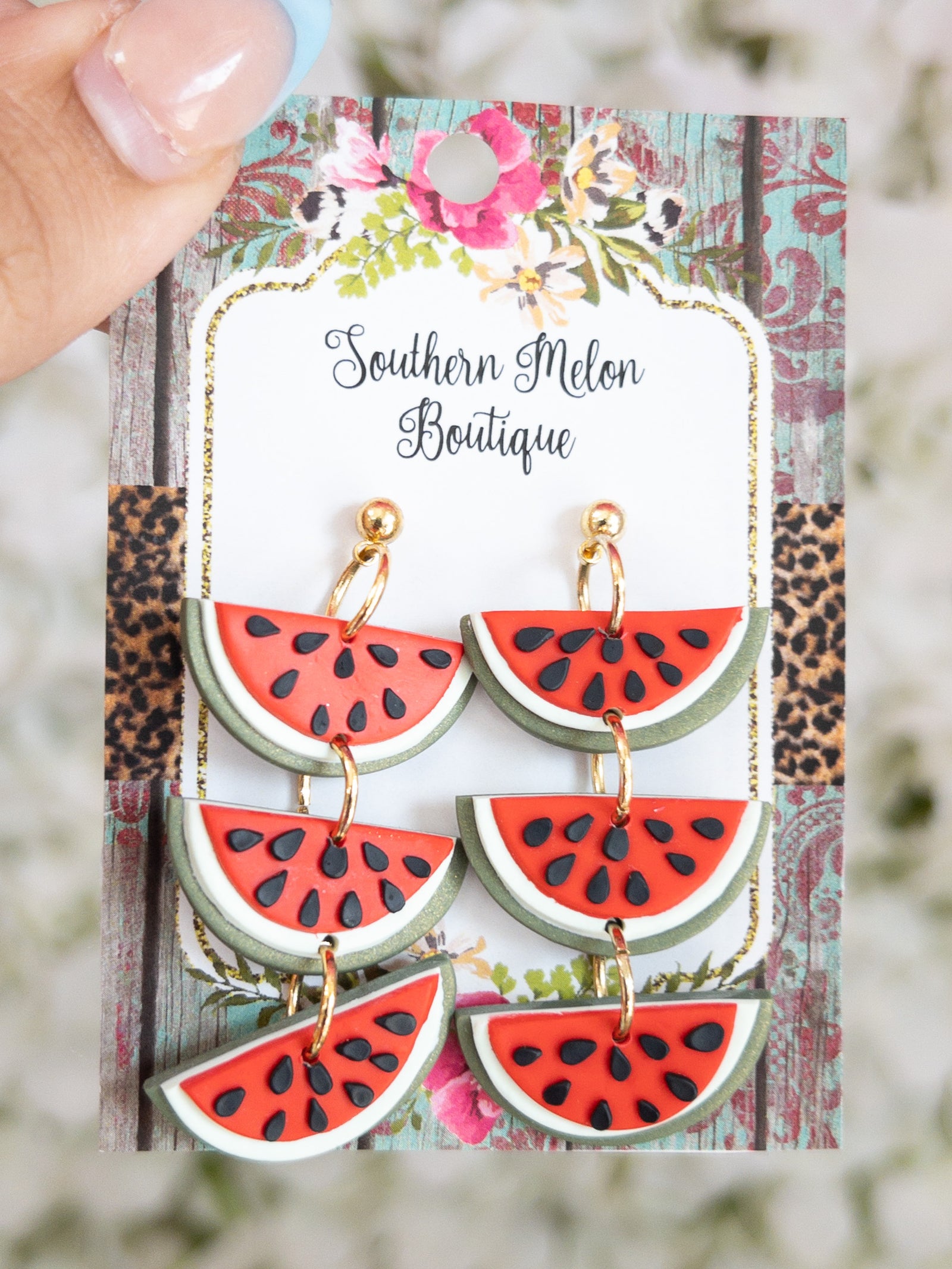 TRIPLE WATERMELON CLAY DANGLE