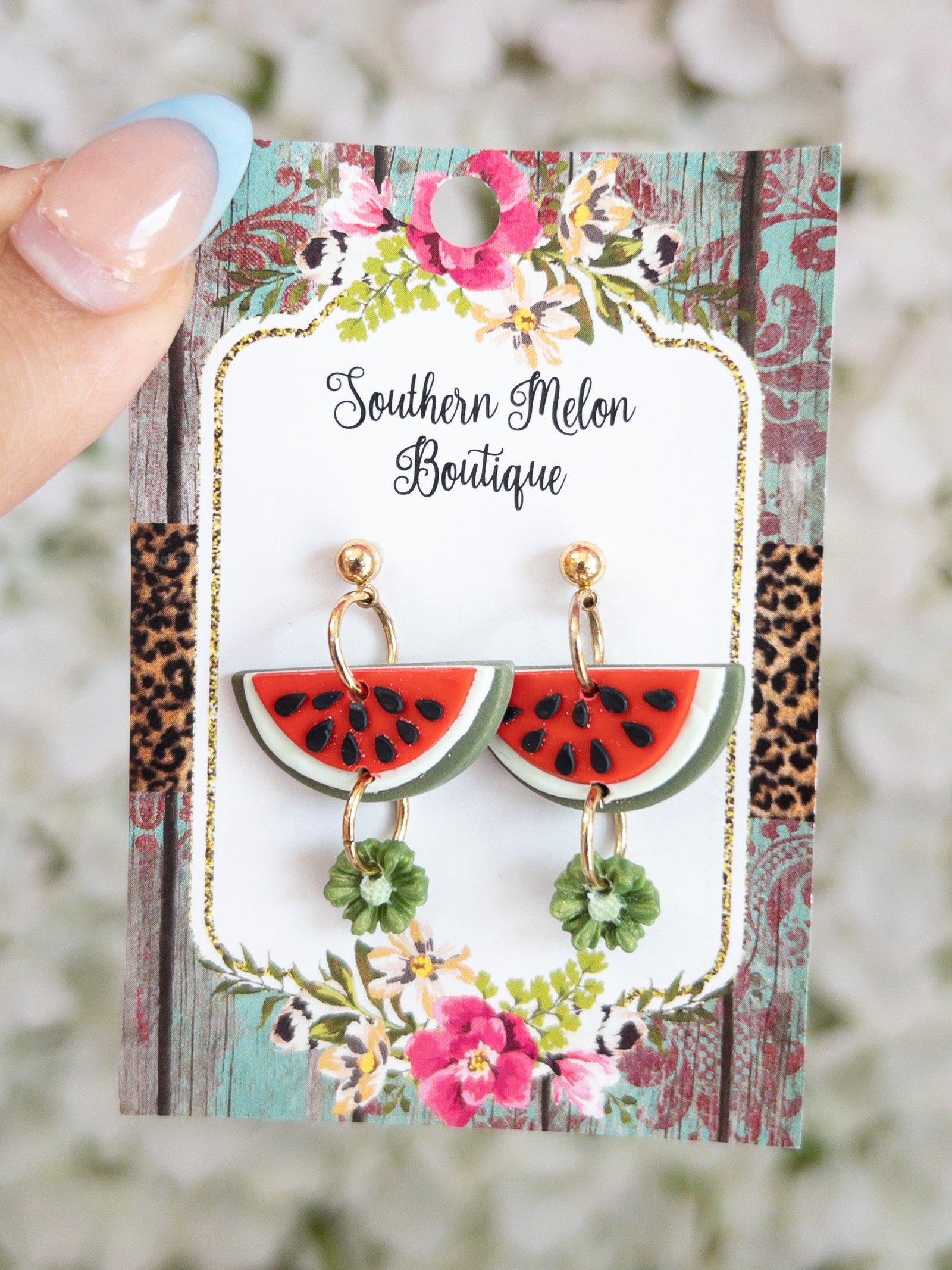 WATERMELON GOLD LEAF CLAY DANGLE