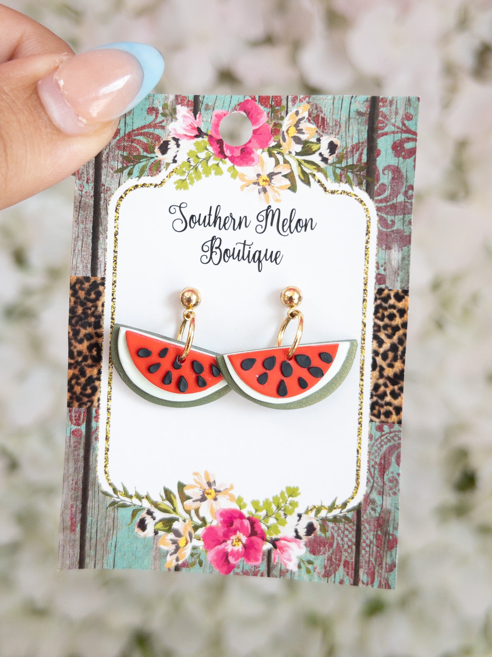 WATERMELON GOLD DROP CLAY DANGLES