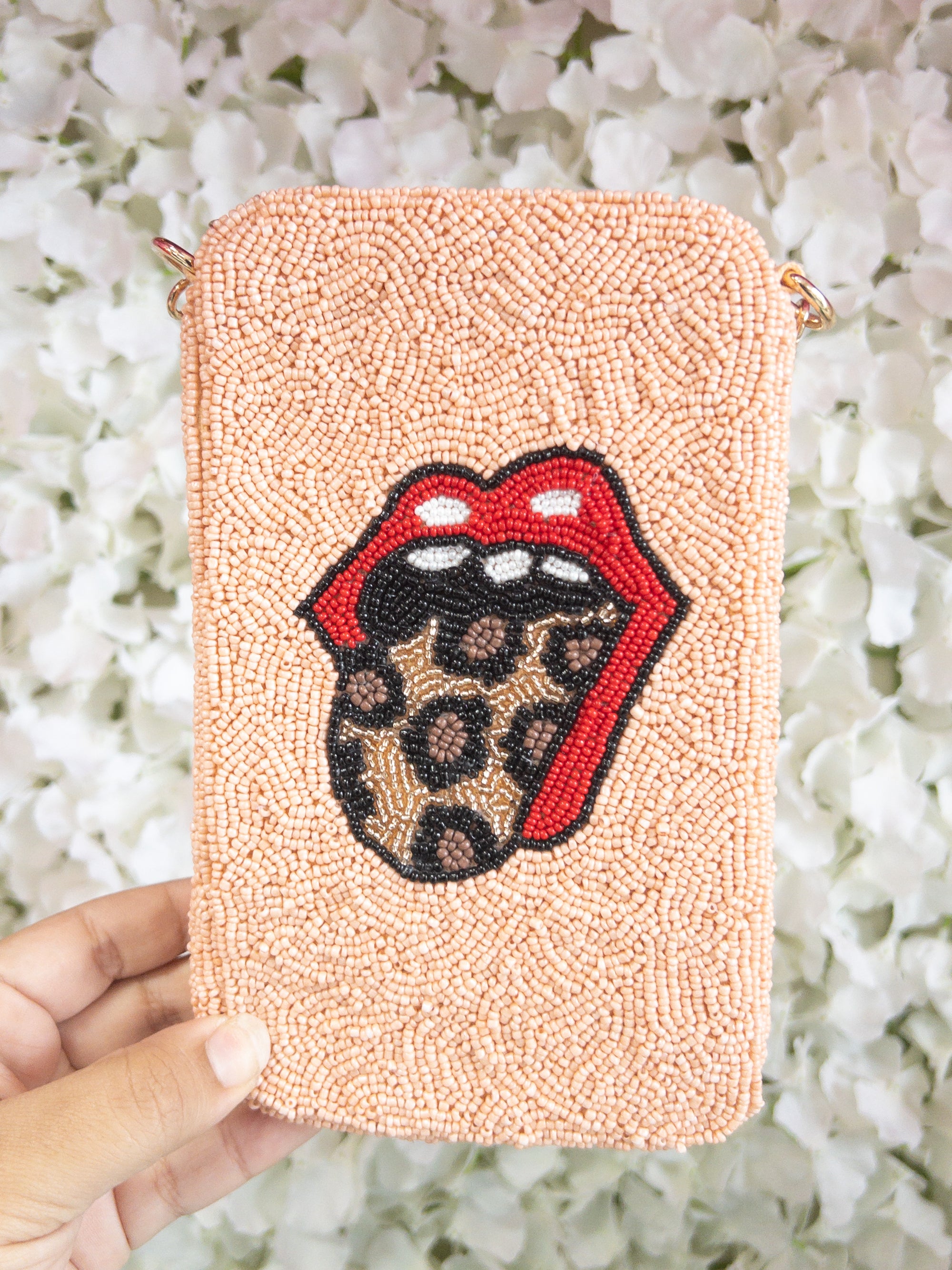 LC BEADED LEOPARD TONGUE PHONE BAG