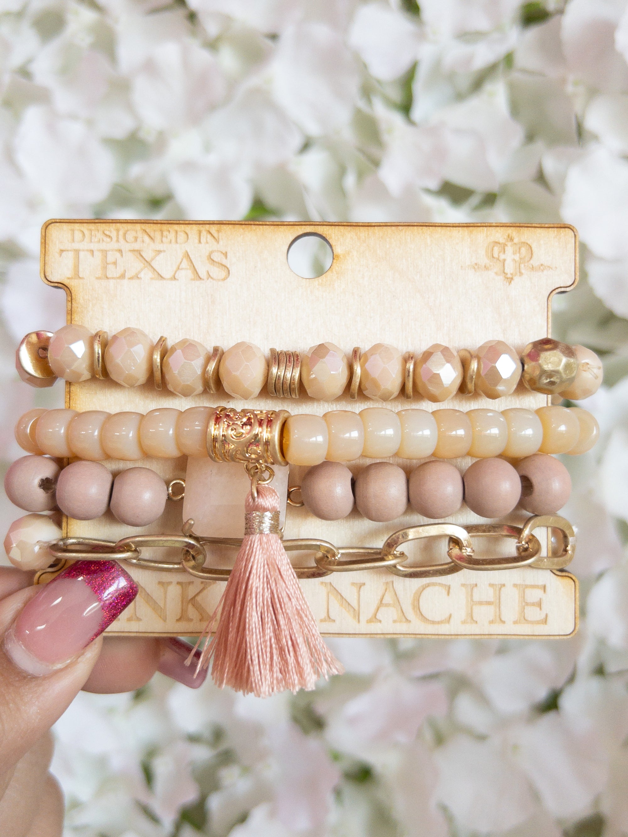 PEACHY NUDE TASSEL PINK PANACHE BRACELET SET