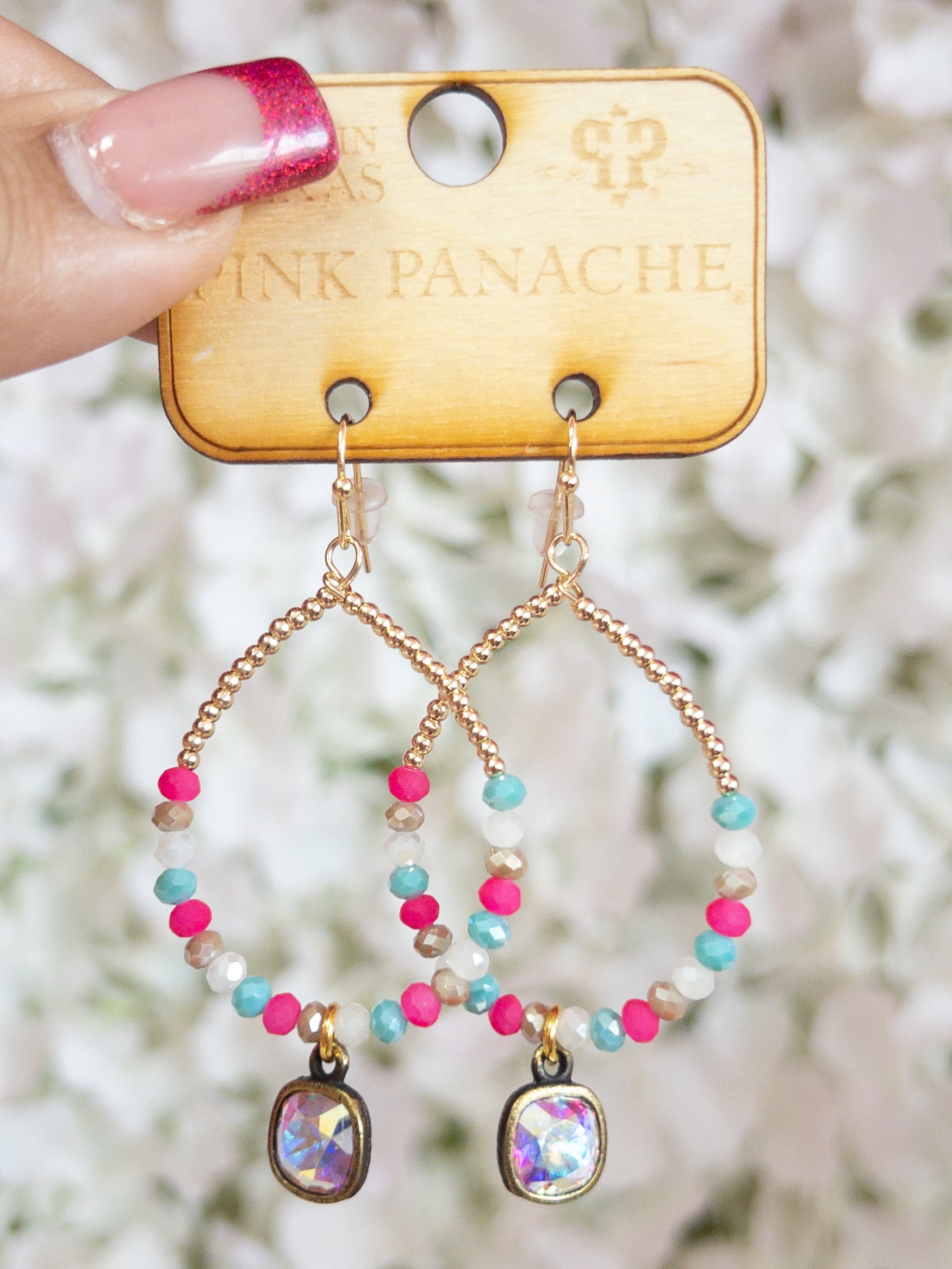 PINK TEAL BEAD MULTI PINK PANACHE TEARDROP DANGLES