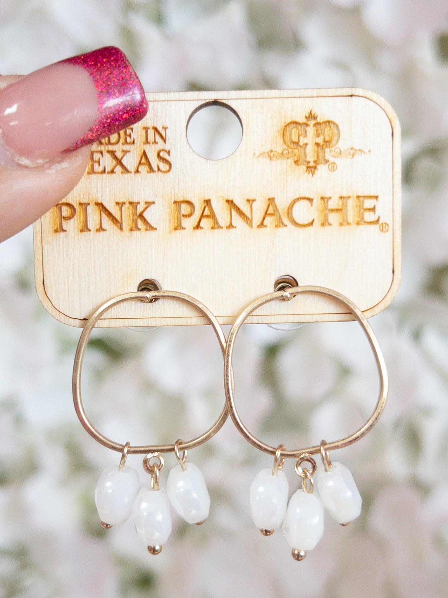 PINK PANACHE POST GOLD WHITE BEAD EARRINGS