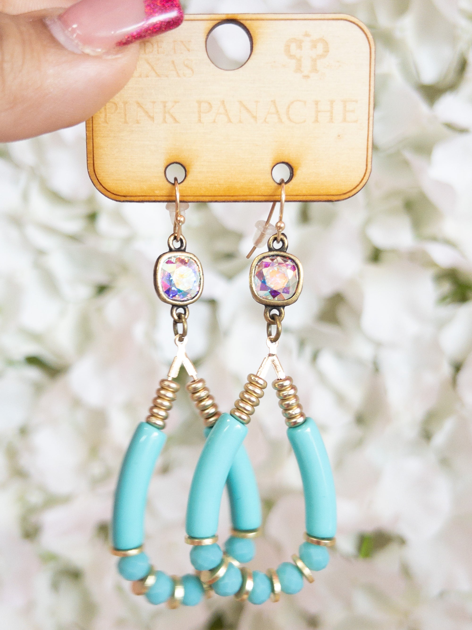 TEAL ACRYLIC PINK PANACHE DANGLES