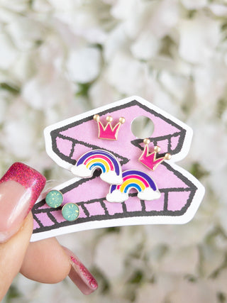 KIDS JANE MARIE CROWN RAINBOW STUD PACK
