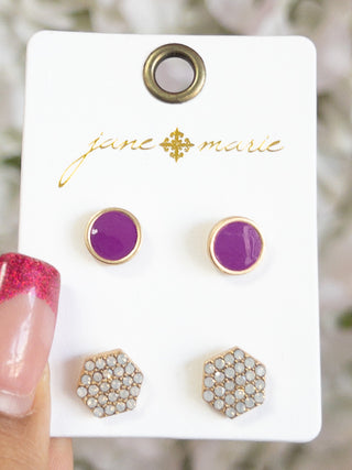 KIDS JANE MARIE STUDS PURPLE HEX