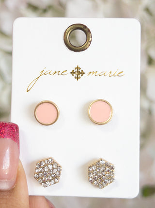 KIDS JANE MARIE 2 SET STUD PINK HEX