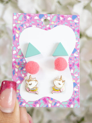 KIDS JANE MARIE PINK POM UNICORN STUDS