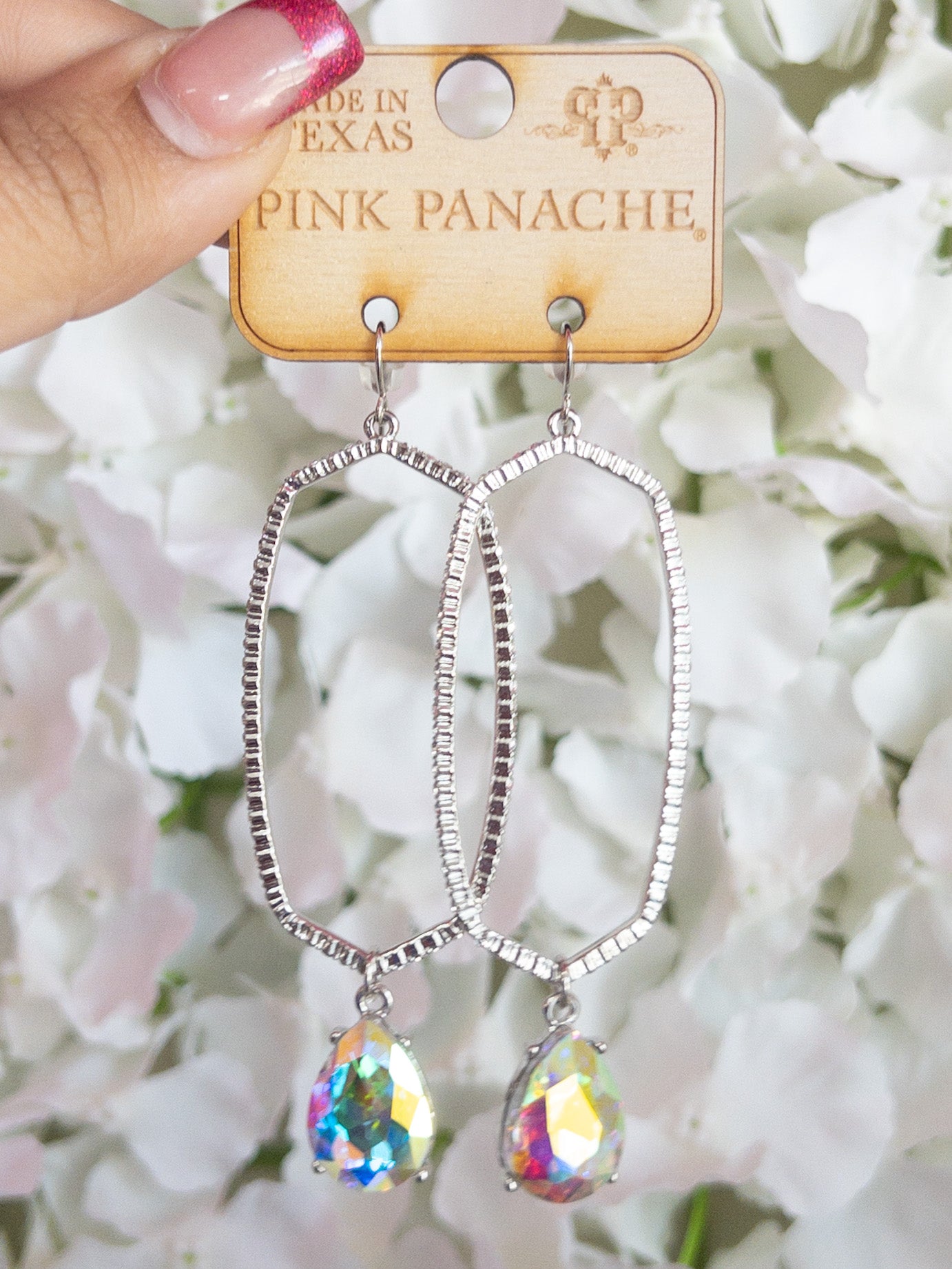 SILVER RHINESTONE KIKI PINK PANACHE DANGLES