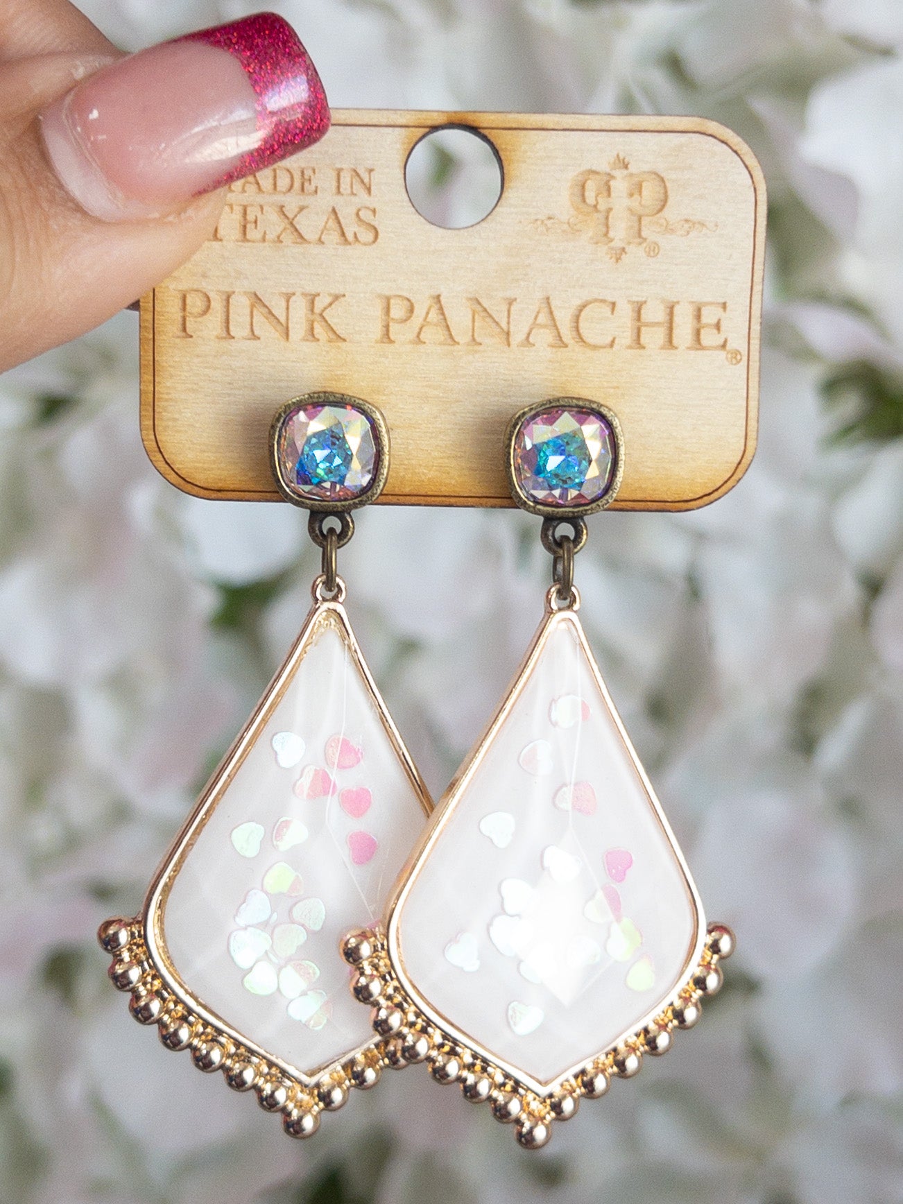 WHITE WITH HEART TEARDROP PINK PANACHE DANGLES