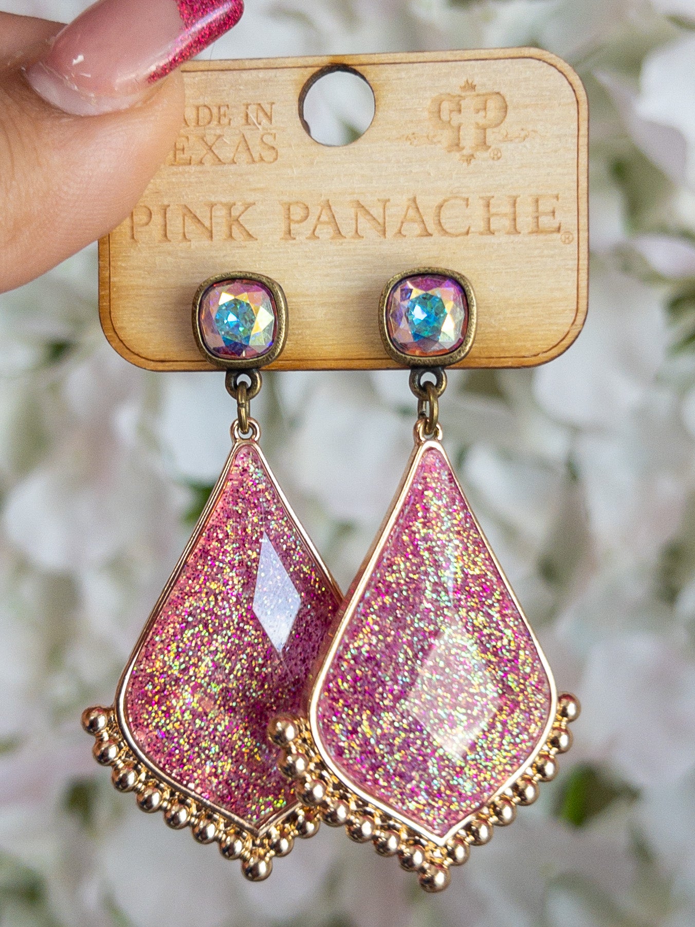 PURPLE/PINK SPARKLE TEARDROP PINK PANACHE DANGLES