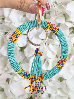 TEAL MULTI BEADED KEY RING LA CHIC