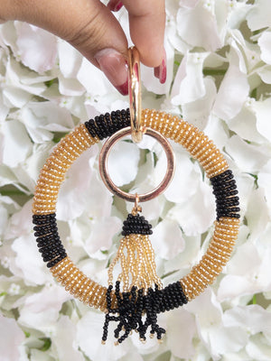 BLACK AND GOLD BEADED KEY RING LA CHIC