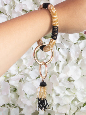 BLACK AND GOLD BEADED KEY RING LA CHIC