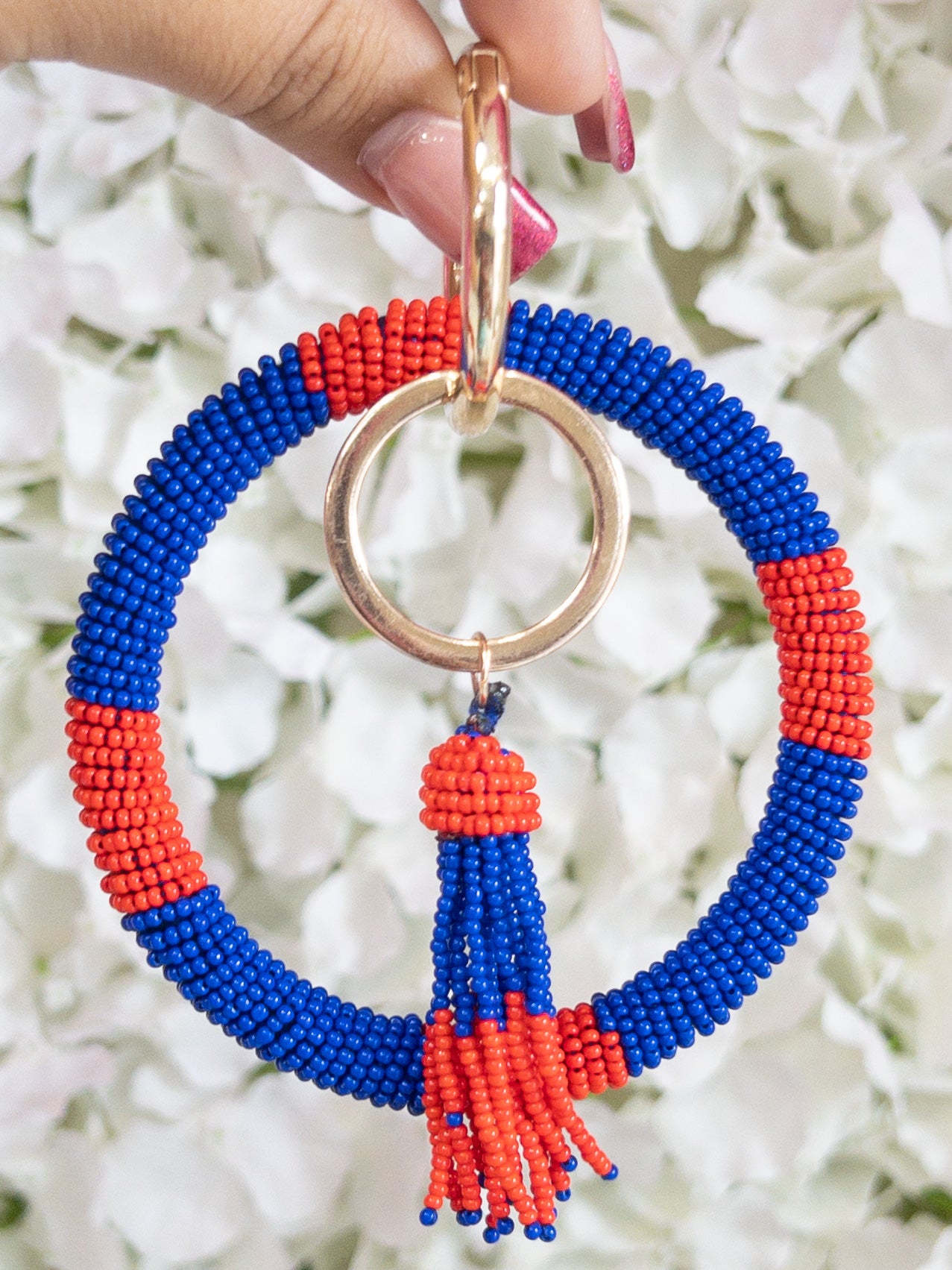 BLUE AND RED BEADED KEY RING LA CHIC