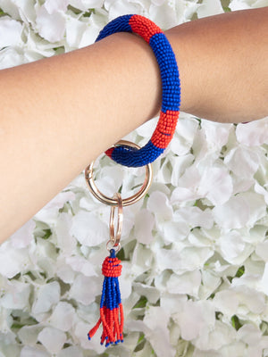 BLUE AND RED BEADED KEY RING LA CHIC