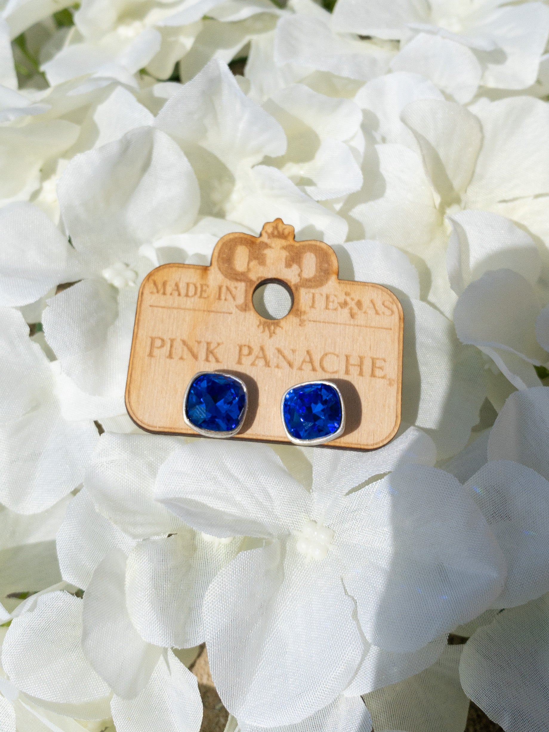 ROYAL BLUE SILVER TRIM PINK PANACHE STUDS