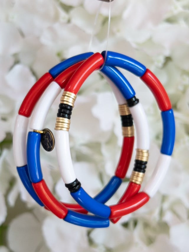 THREE SET THIN ACRYLIC PINK PANACHE PATRIOTIC BRACELETS