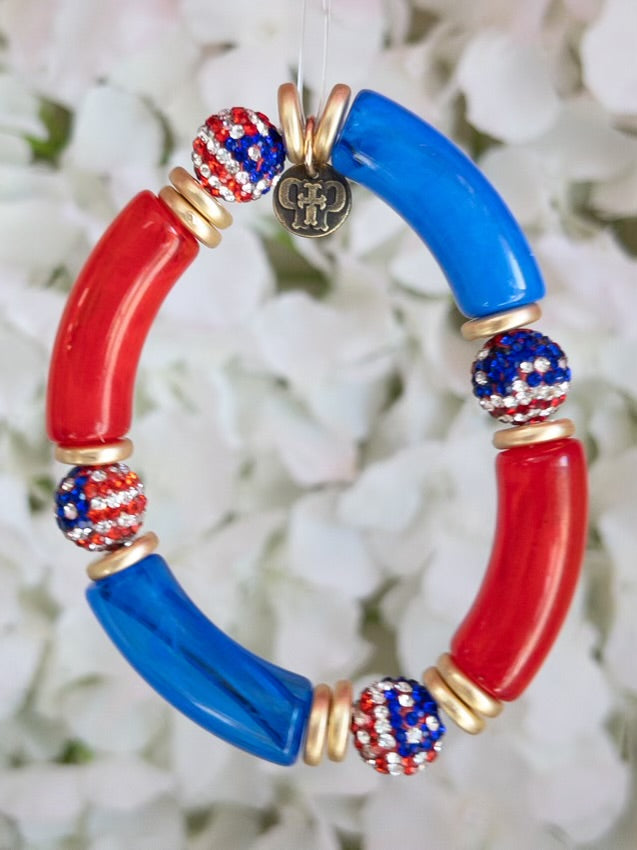 THICK WITH RHINESTONE USA ACRYLIC PINK PANACHE PATRIOTIC BRACELET