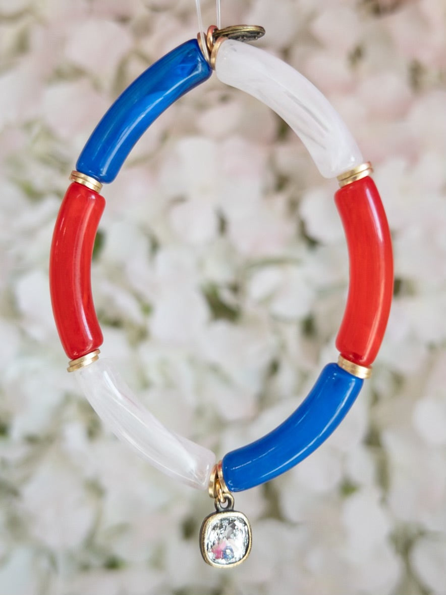 THIN WITH AB CRYSTAL ACRYLIC PINK PANACHE PATRIOTIC BRACELET