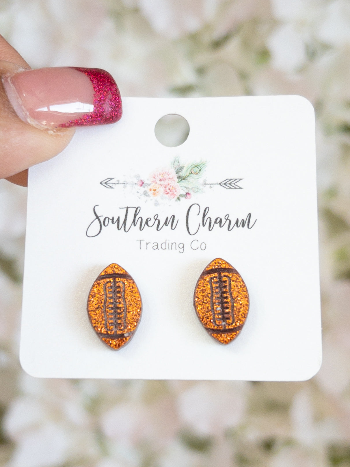 GLITTER FOOTBALL ACRYLIC SOUTHERN CHARM STUDS