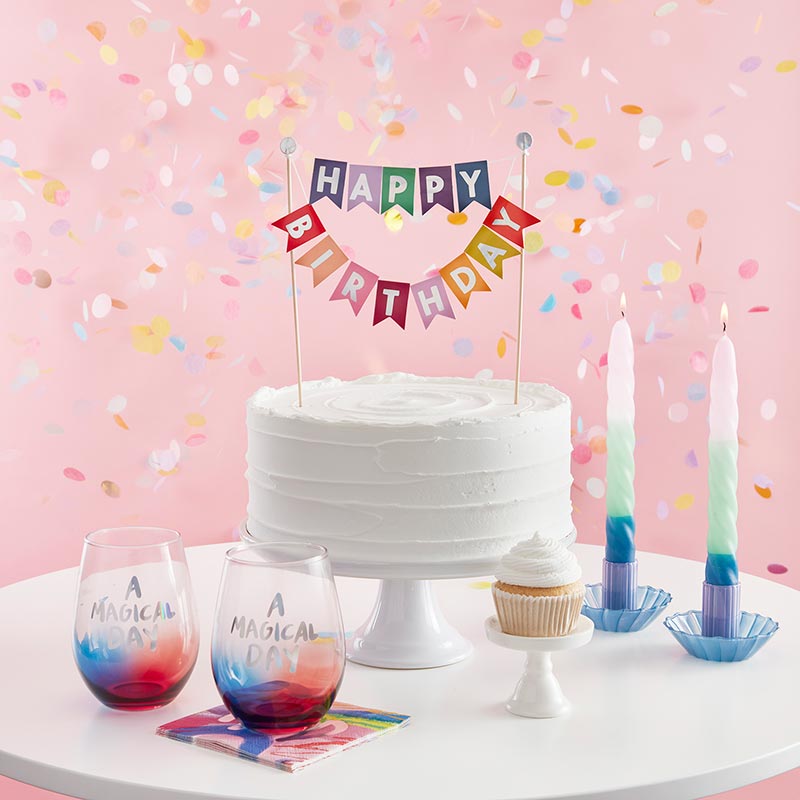 HAPPY BIRTHDAY BRIGHT GARLAND CAKE TOPPER