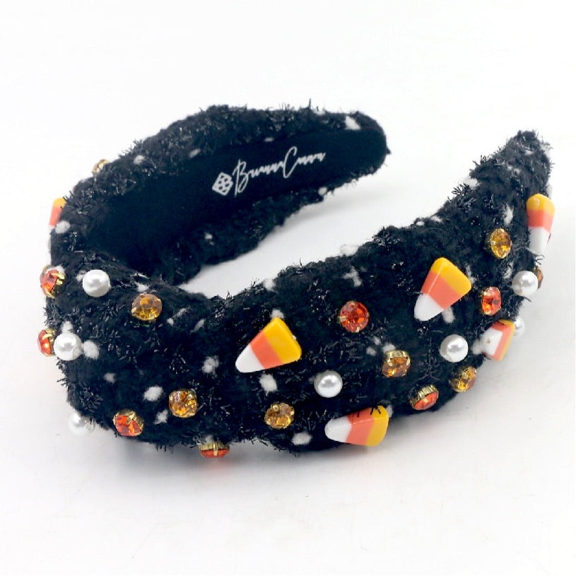 ADULT CANDY CORN TWEED HEADBAMD WITH CRYSTALS