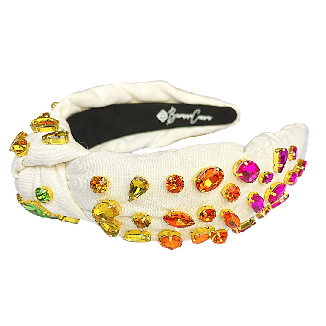 IVORY HEADBAND WITH RAINBOW CRYSTALS-ADULT