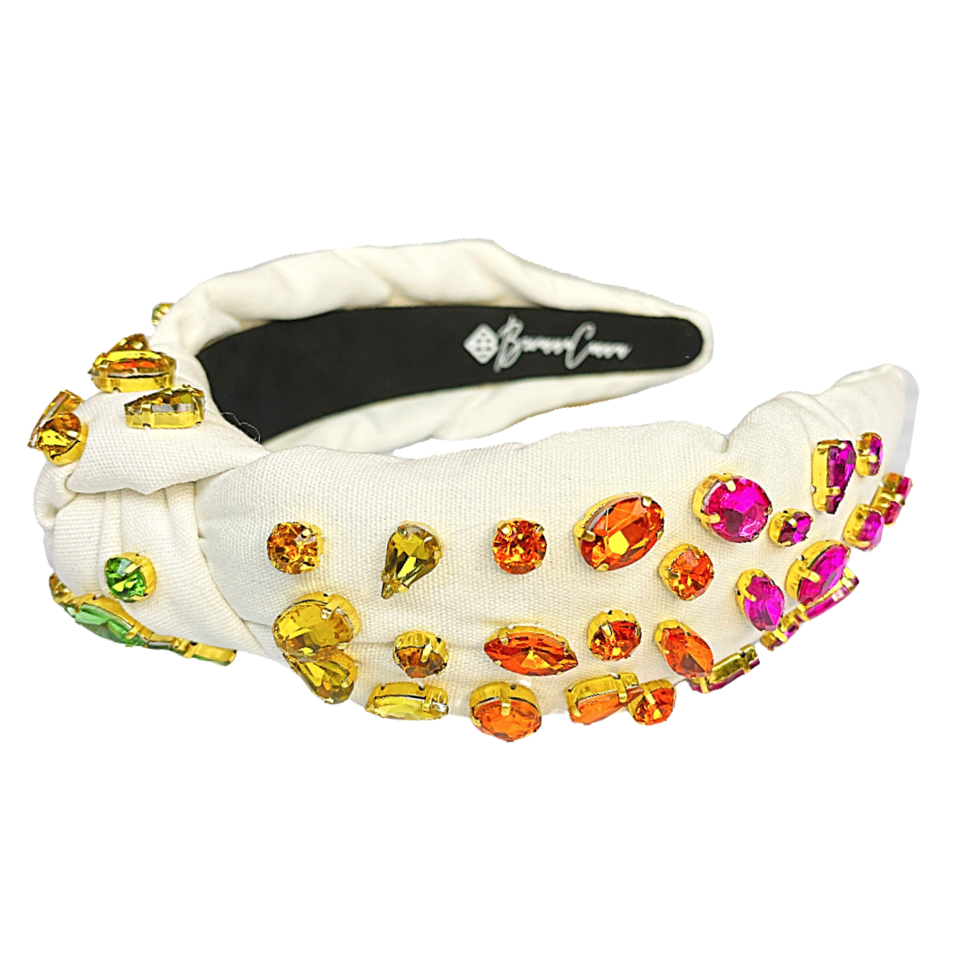 BRIANNA CANNON ADULT SIZE IVORY HEADBAND WITH RAINBOW GRADIENT HAND SEWN CRYSTALS