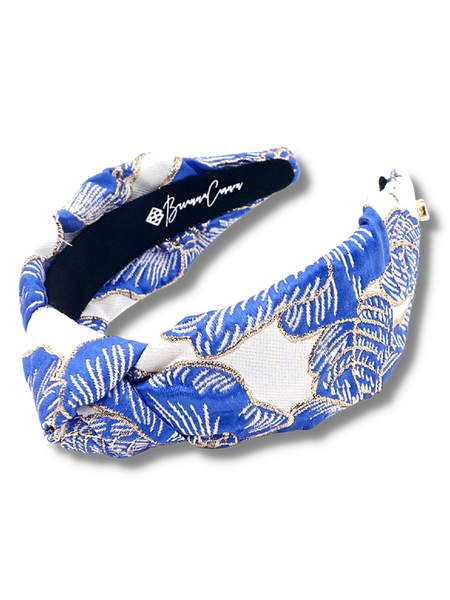 BRIANNA CANNON BLUE IVORY AND GOLD BROCADE FLORAL HEADBAND