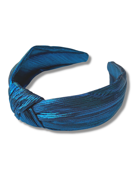 BRIANNA CANNON BLUE METALLIC KNOTTED HEADBAND