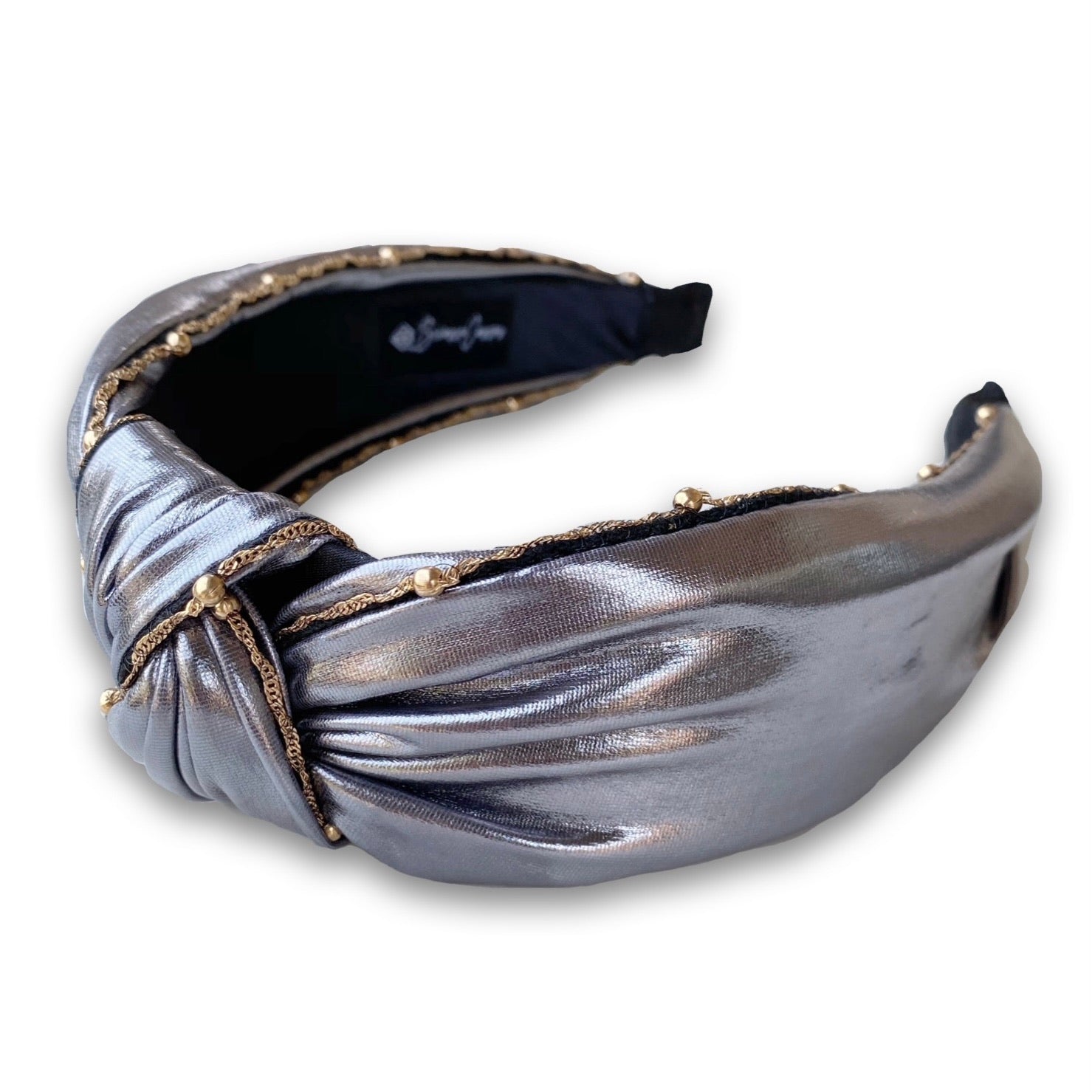 BRIANNA CANNON LEATHER KNOTTED HEADBAND PEWTER