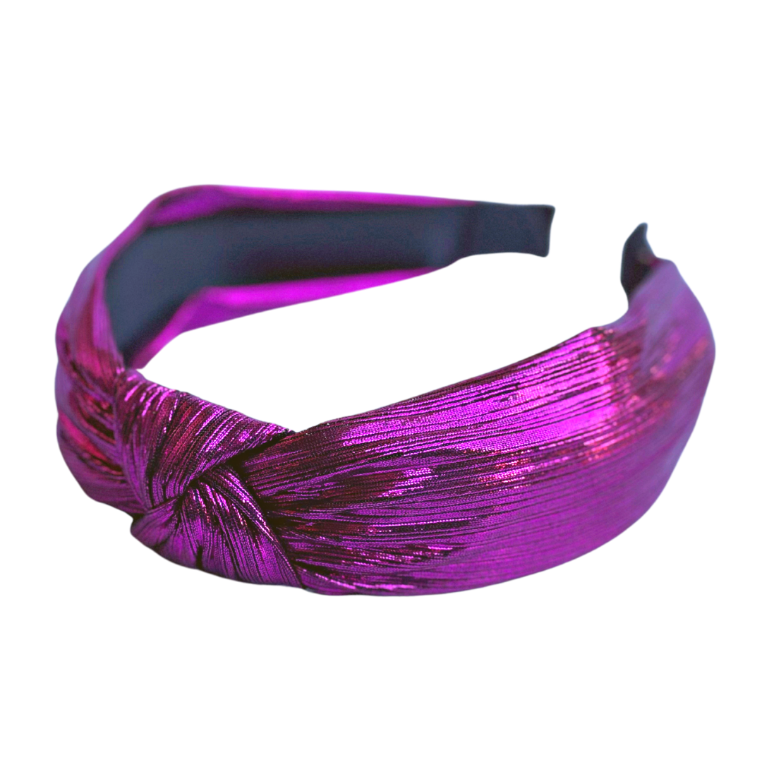 BRIANNA CANNON FUCHSIA PLEATED METALLIC KNOTTED HEADBAND