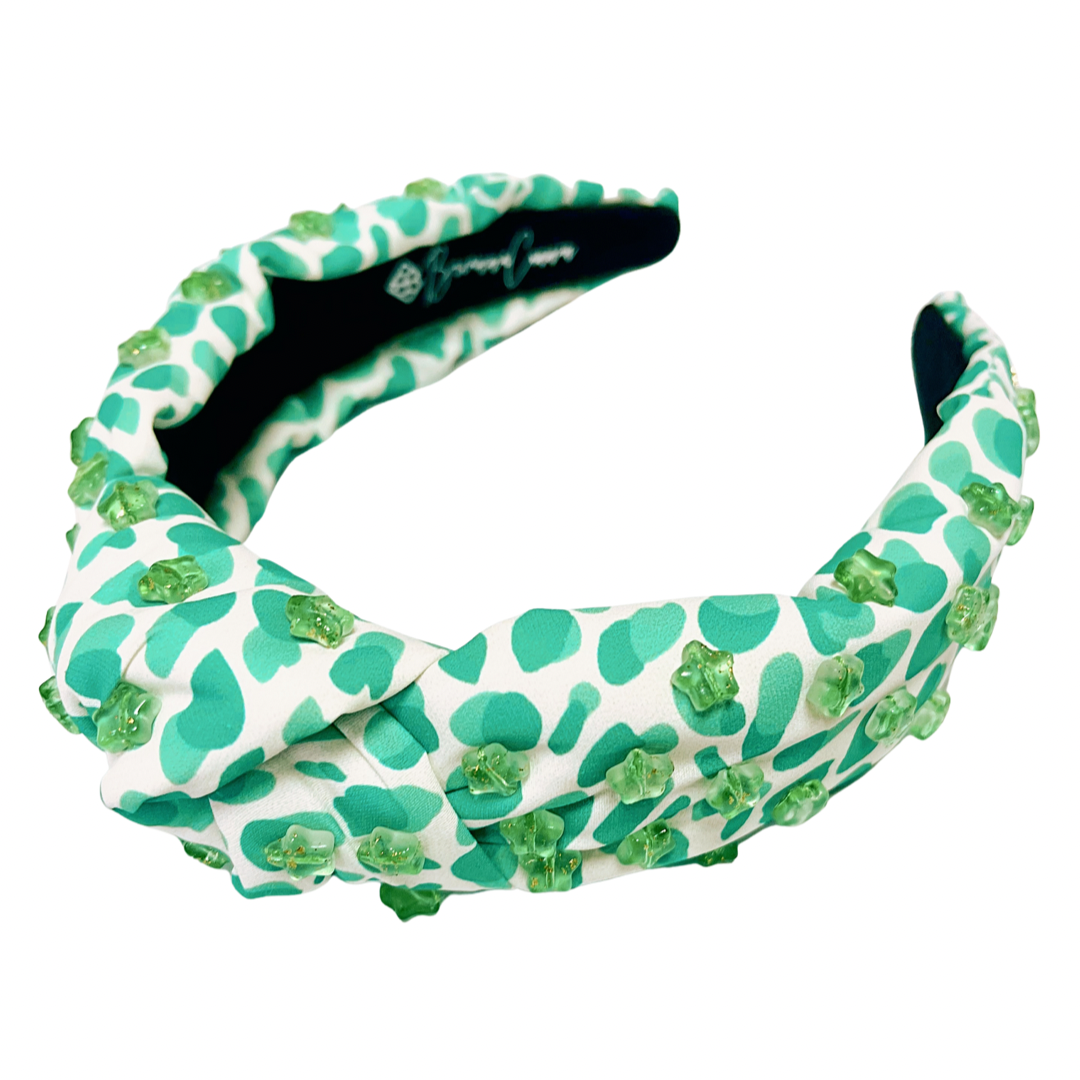 BRIANNA CANNON GREEN SPOTTED HEADBAND WITH GLASS STARS