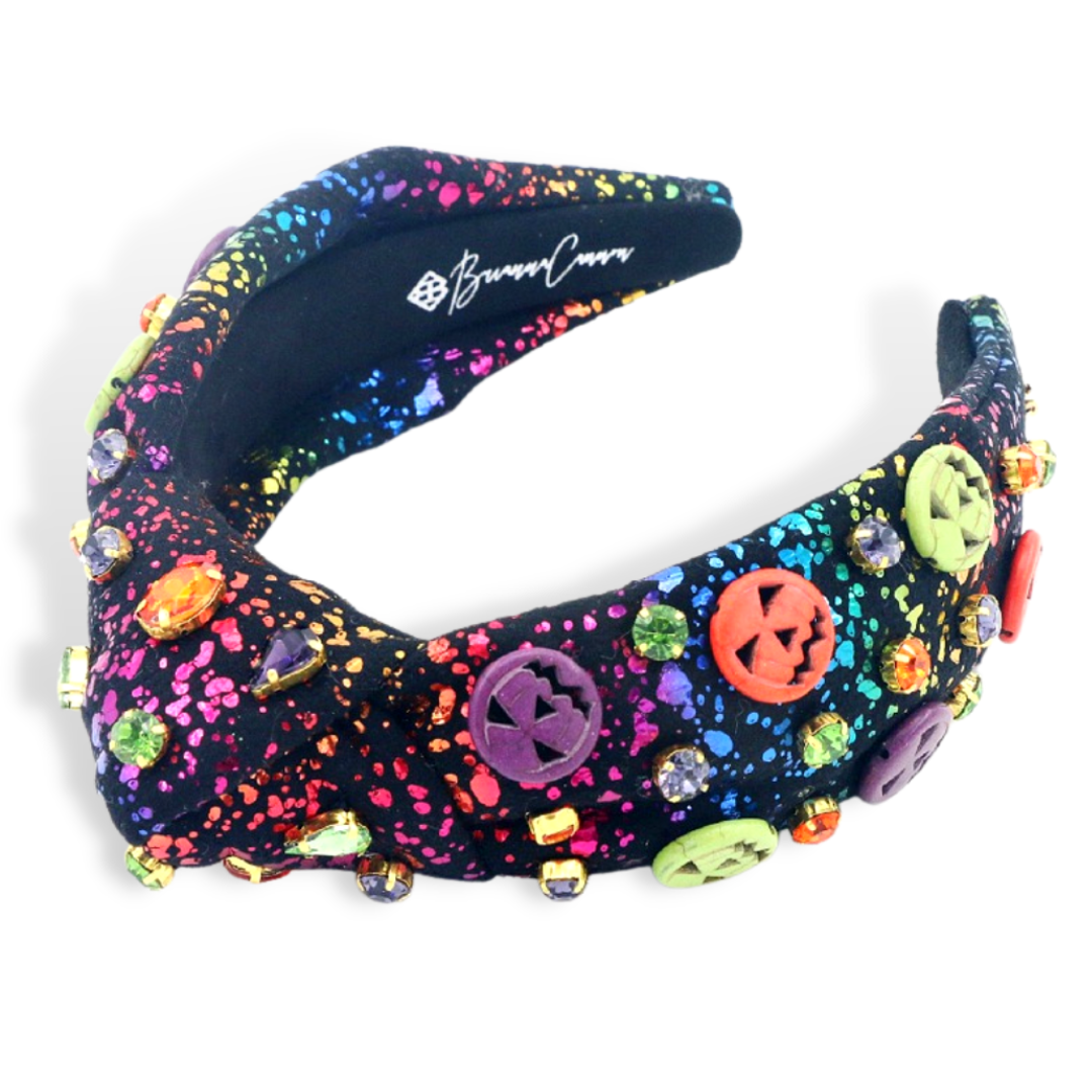 ADULT BLACK HEADBAND WITH COLORFUL PUMPKINS AND CRYSTALS